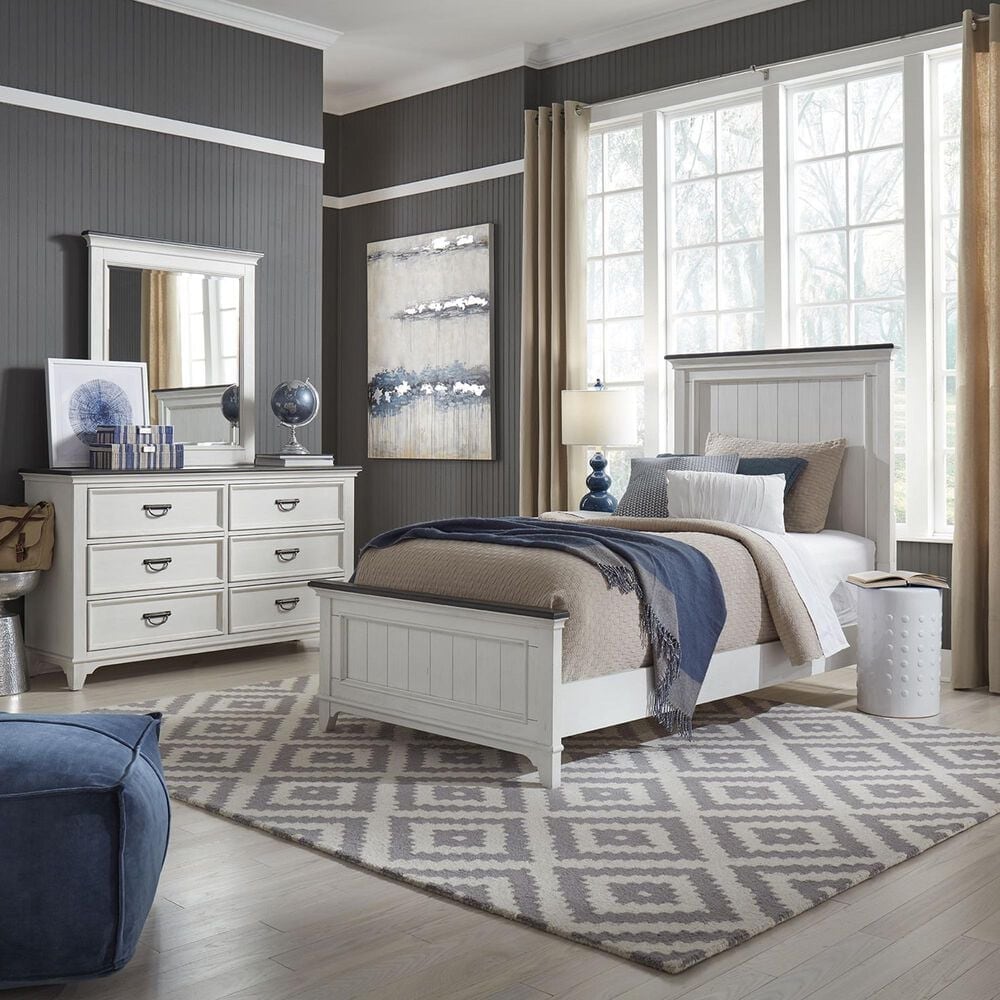 Belle Furnishings Allyson Park 5 Piece Full Bedroom Set in Wire Brushed White and Charcoal, , large