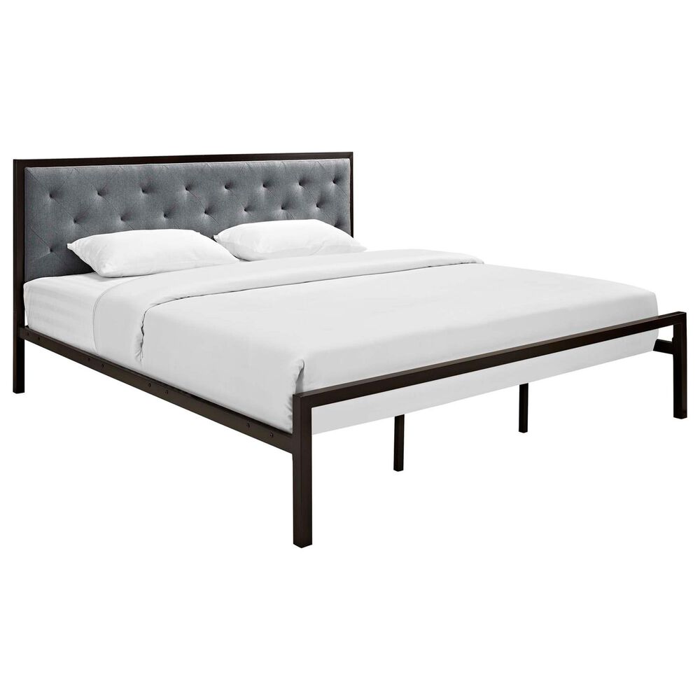 Modway Mia Gray Fabric Upholstered King Platform Bed in Brown, , large
