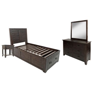 Waltham Jackson Lodge 4 Piece Twin Bed Set in Brown, , large