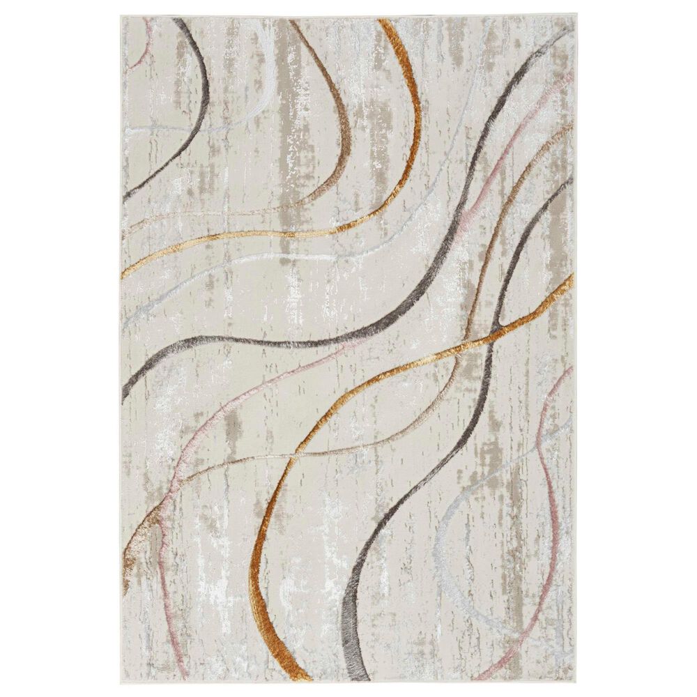 Nourison Glitz 5"3" x 7"3" Ivory, Pink, Gold and Blue Area Rug, , large