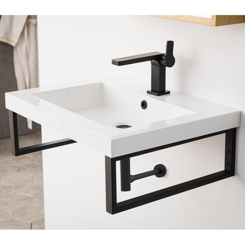 James Martin Vanities Boston 23.6&quot; Single Wall Brackets in Matte Black with 3 cm White Glossy Resin Top and Rectangular Sink, , large