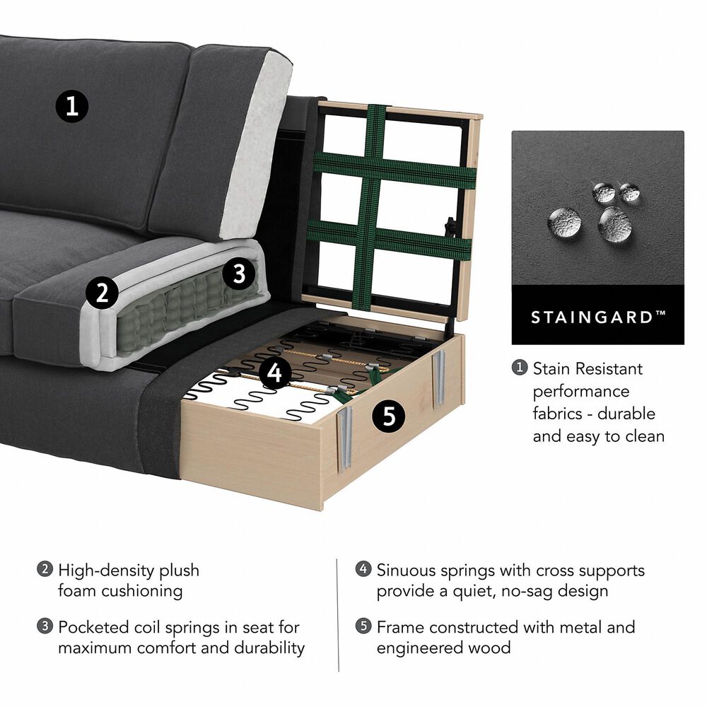 Bush Coventry 3-Piece 131&quot; Double Chaise Sectional in Dark Gray, , large