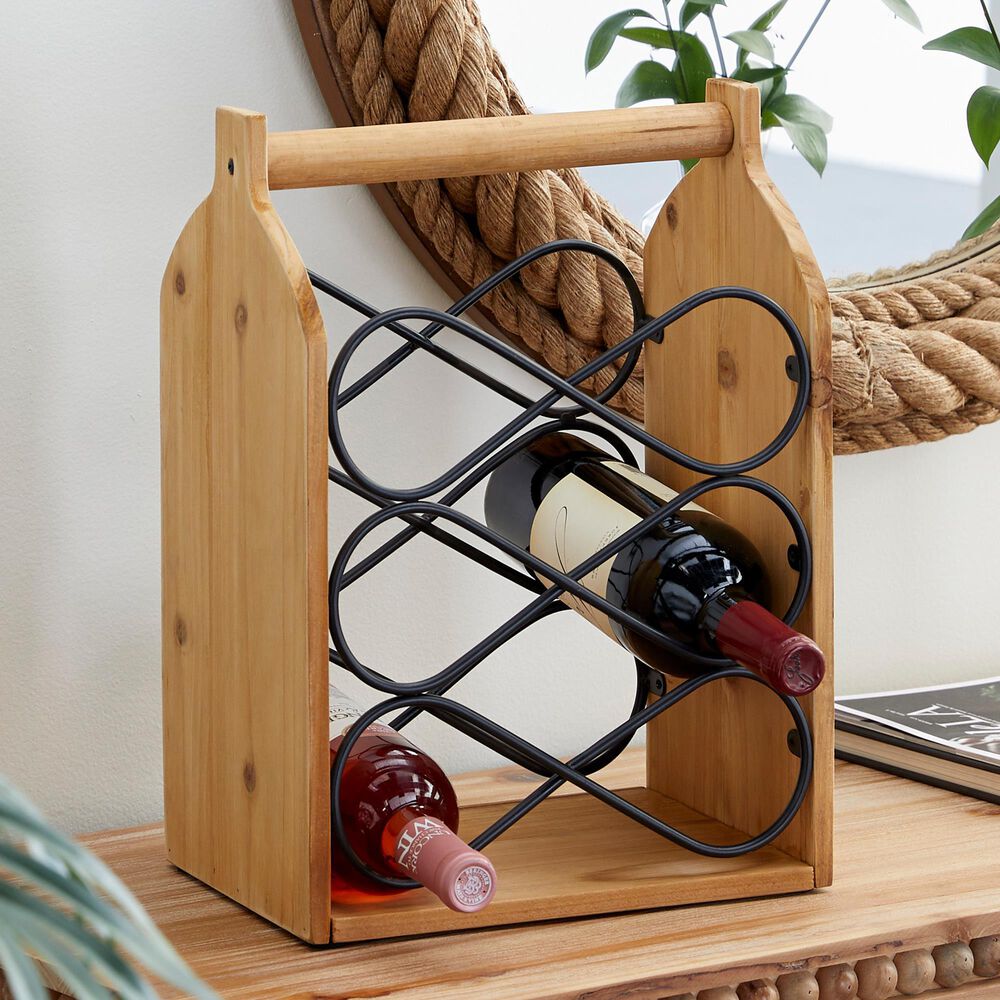 Maple and Jade 15&quot; Rustic Wood Wine Rack in Brown and Black, , large