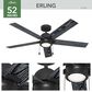 Hunter Erling 52" Ceiling Fan with LED Light in Matte Black, , large
