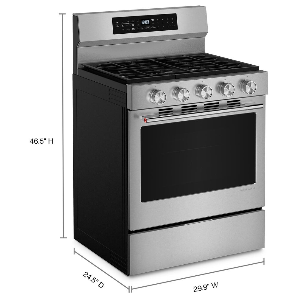 KitchenAid 2-Piece Kitchen Package with 30" Smart Freestanding Gas Range and 30" Over-the-Range Microwave Oven in PrintShield Stainless Steel, , large