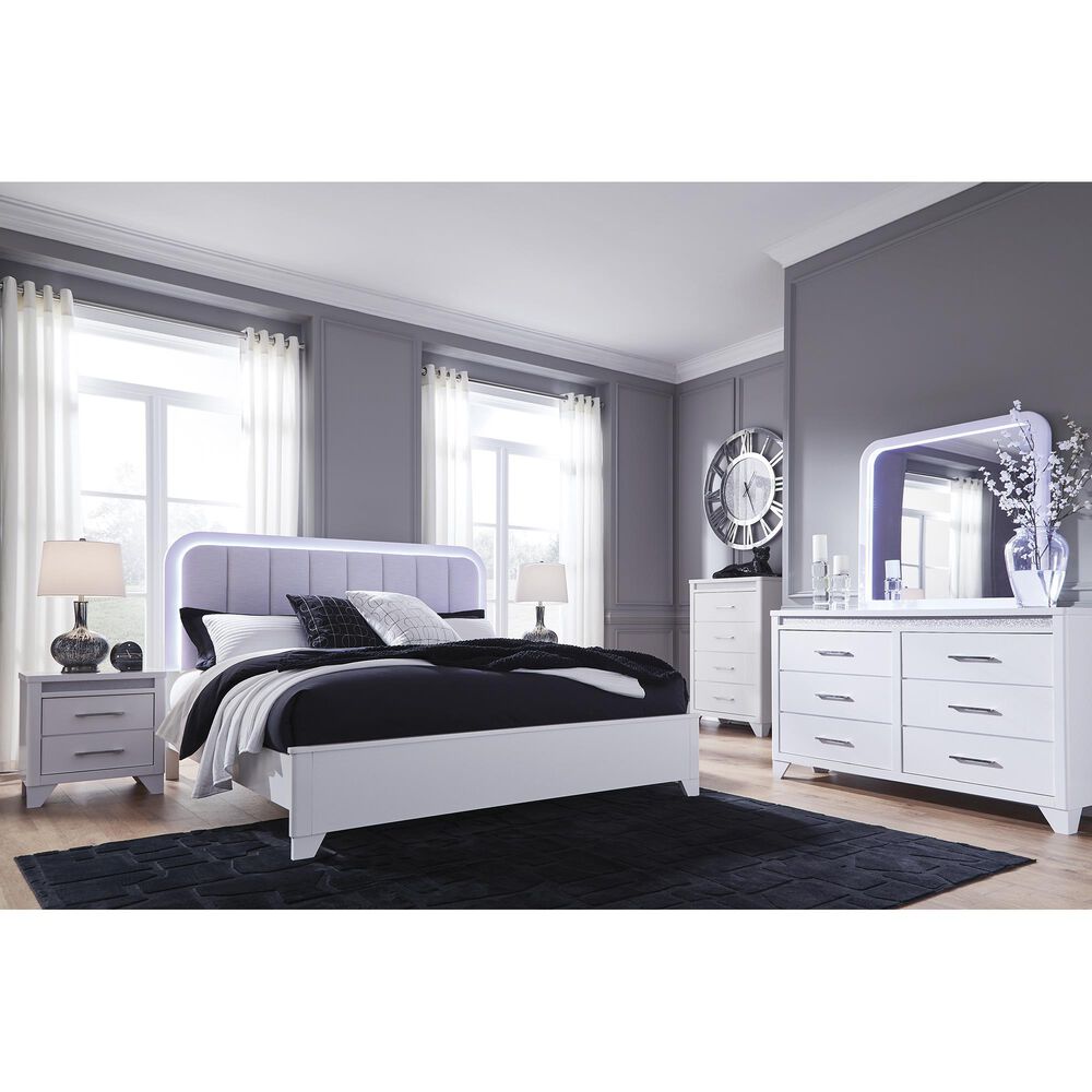 Ashley Jarlee Queen Upholstered Platform Bed in White with Lighting, , large
