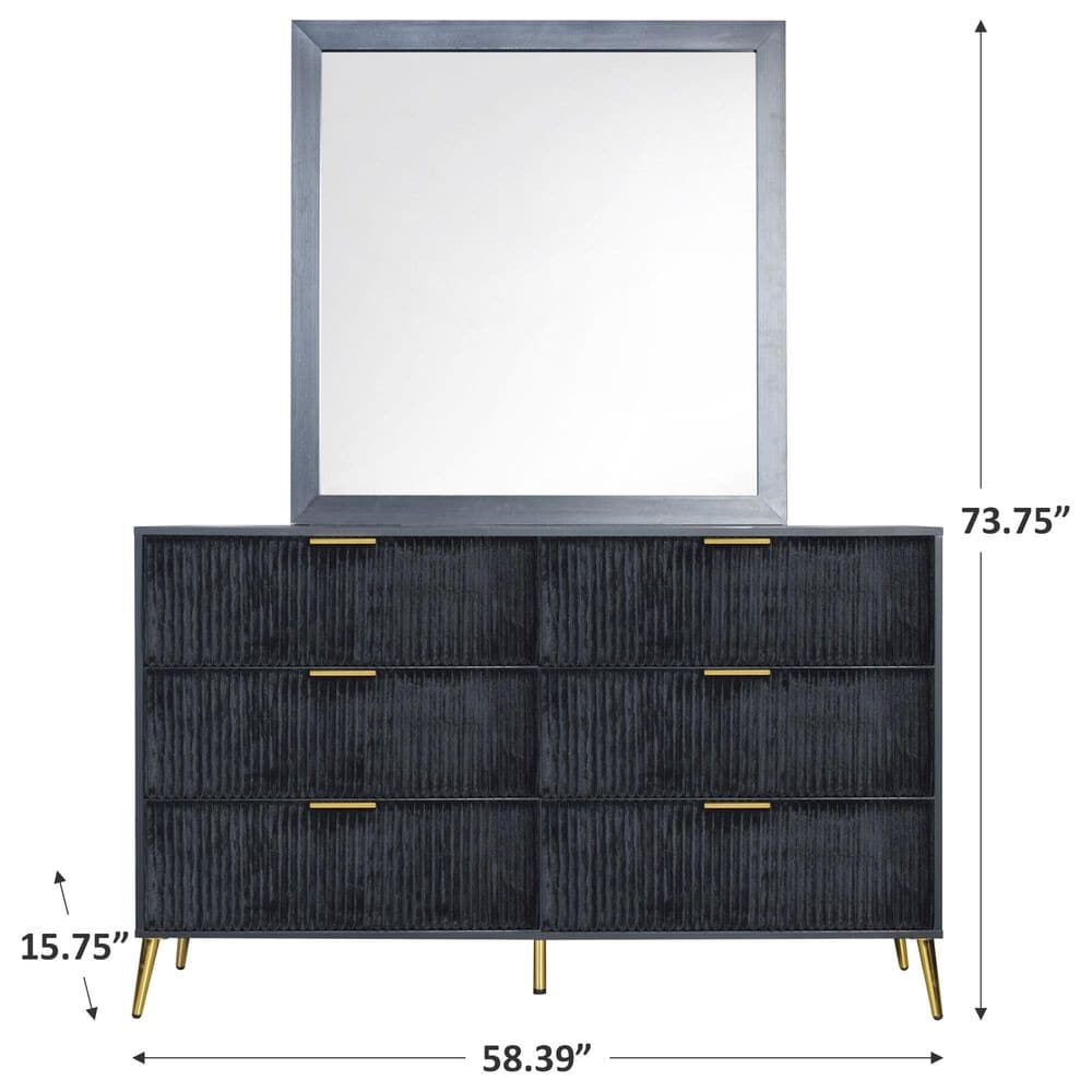 New Heritage Design Kailani 6-Drawer Dresser and Mirror in Black and Gold, , large