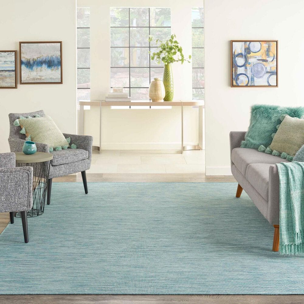 Nourison Positano 7&#39; x 10&#39; Aqua Indoor/Outdoor Area Rug, , large