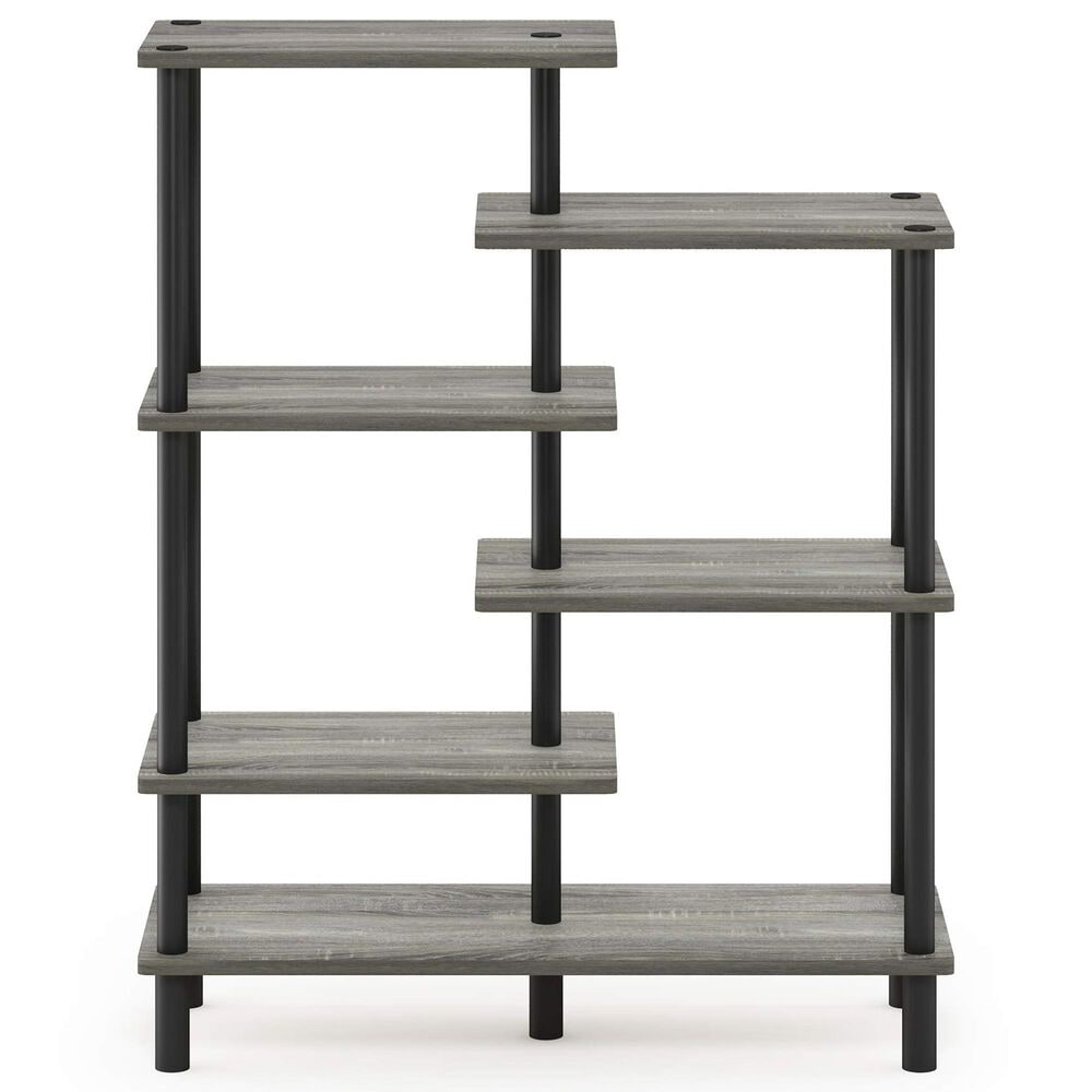 HOMLUX 6-Tier Accent Display Rack in French Oak and Black, , large