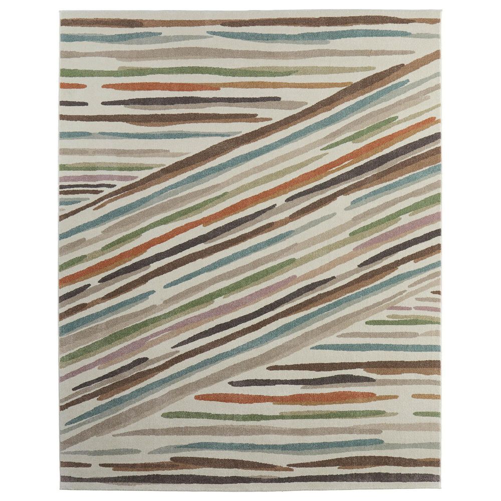Feizy Eden Striped Ivory and Multicolor 9" x 12" Area Rug, , large