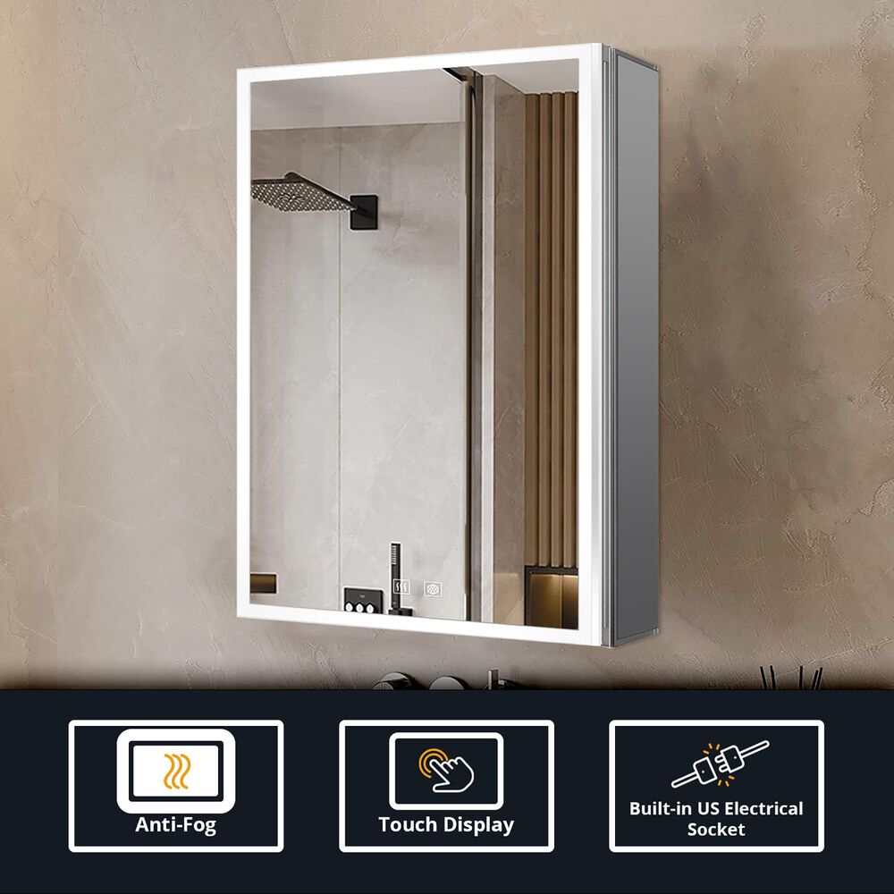 Lexora Home Mesa 20" x 28" LED Mirror Medicine Cabinet with Defogger in Aluminium, , large