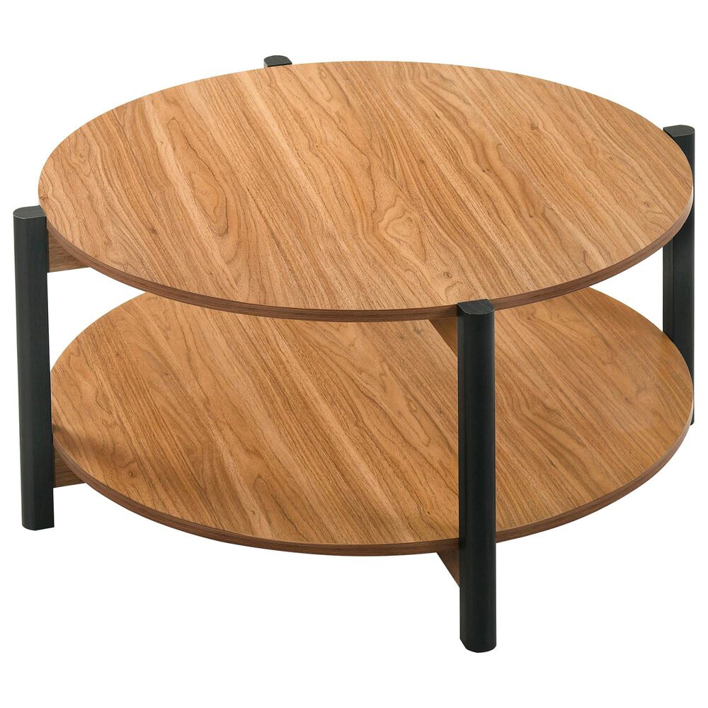 Furniture of America Elovier Coffee Table with Open Shelf in Walnut and Black, , large