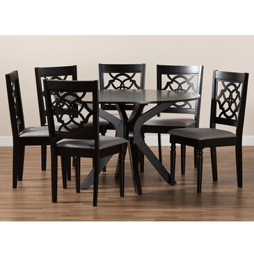 Baxton Studio Sadie 7-Piece Dining Set in Grey/Dark Brown, , large