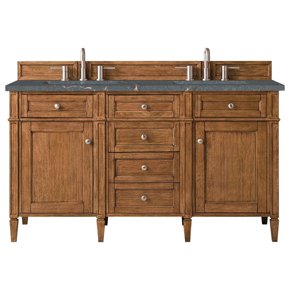 James Martin Vanities Brittany 60" Double Bathroom Vanity in Saddle Brown with 3 cm Parisien Bleu Quartz Top and Rectangular Sinks, , large