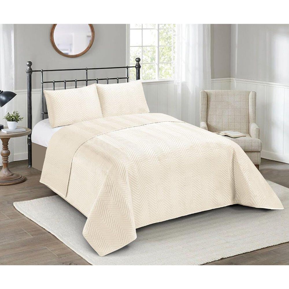 Duke Imports Virah Bella Micromink 3-Piece King Quilt Set in Alabaster Chevron, , large