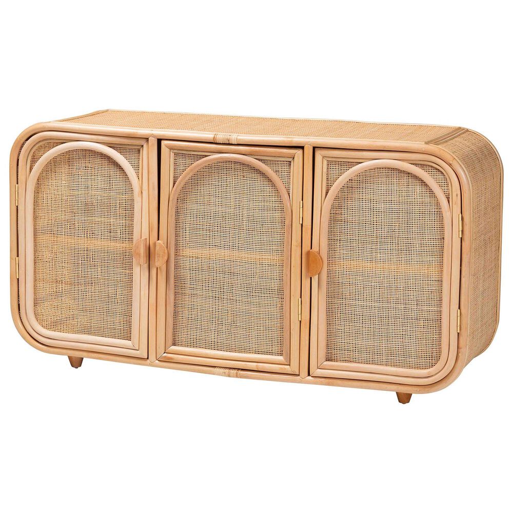 Baxton Studio Evania 3-Door Rattan Storage Cabinet in Natural, , large