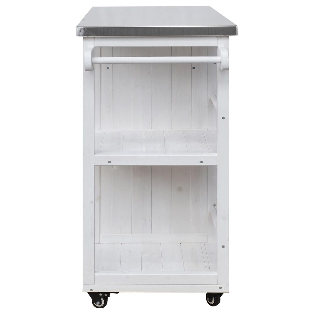 Hearth and Haven Outdoor Kitchen Island Cart with Stainless Steel Top, Towel and Spice Racks in White, , large