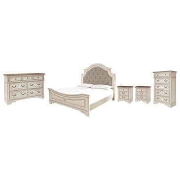Ashley Realyn 5-Piece King Panel Bedroom Set in Chipped White, , large