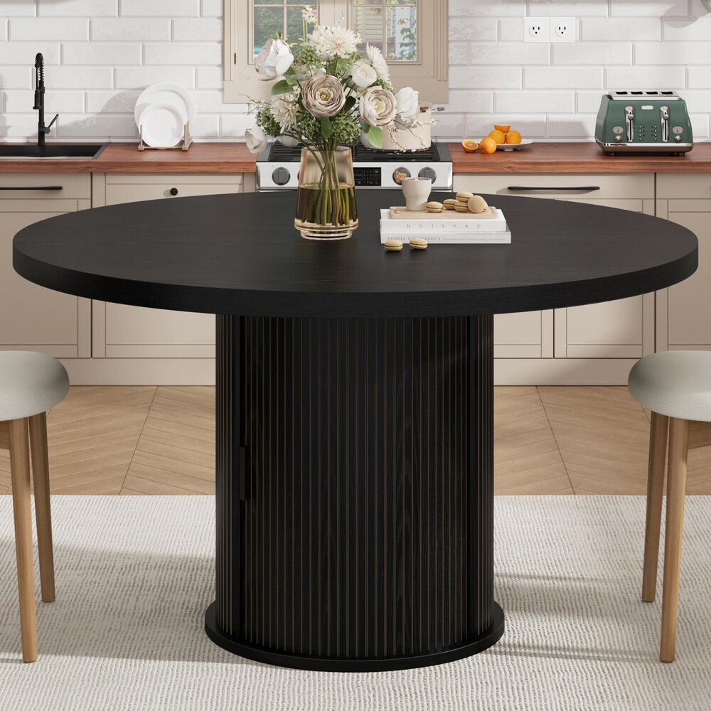 GARVEE 47" Round Dining Table with Storage Base in Black - Table Only, , large