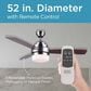Black+Decker 52" 3-Blade Standard Ceiling Fan with Light and Remote Control in Brushed Nickle and Mahogany, , large