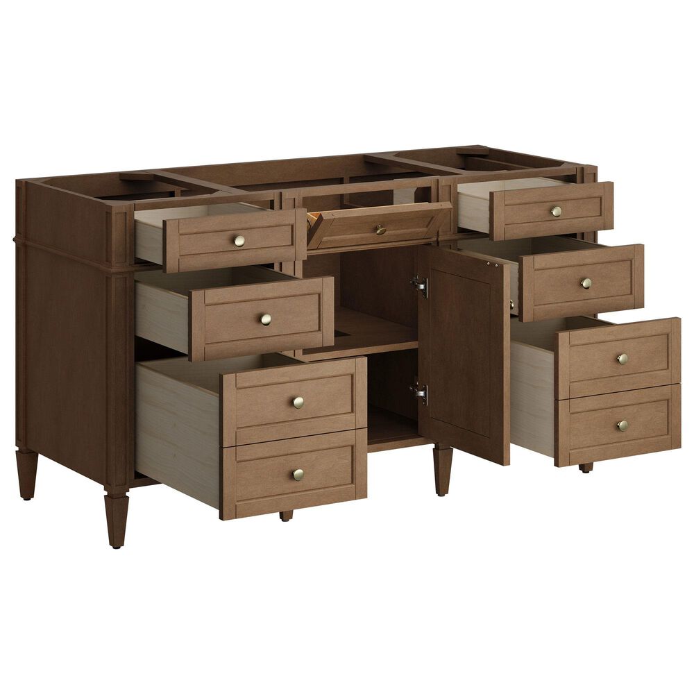 James Martin Brittany 60" Single Bathroom Vanity in Pecan with 3 cm Tajnar Eclos Top, Rectangular Sink and FreePower Wireless Charger, , large
