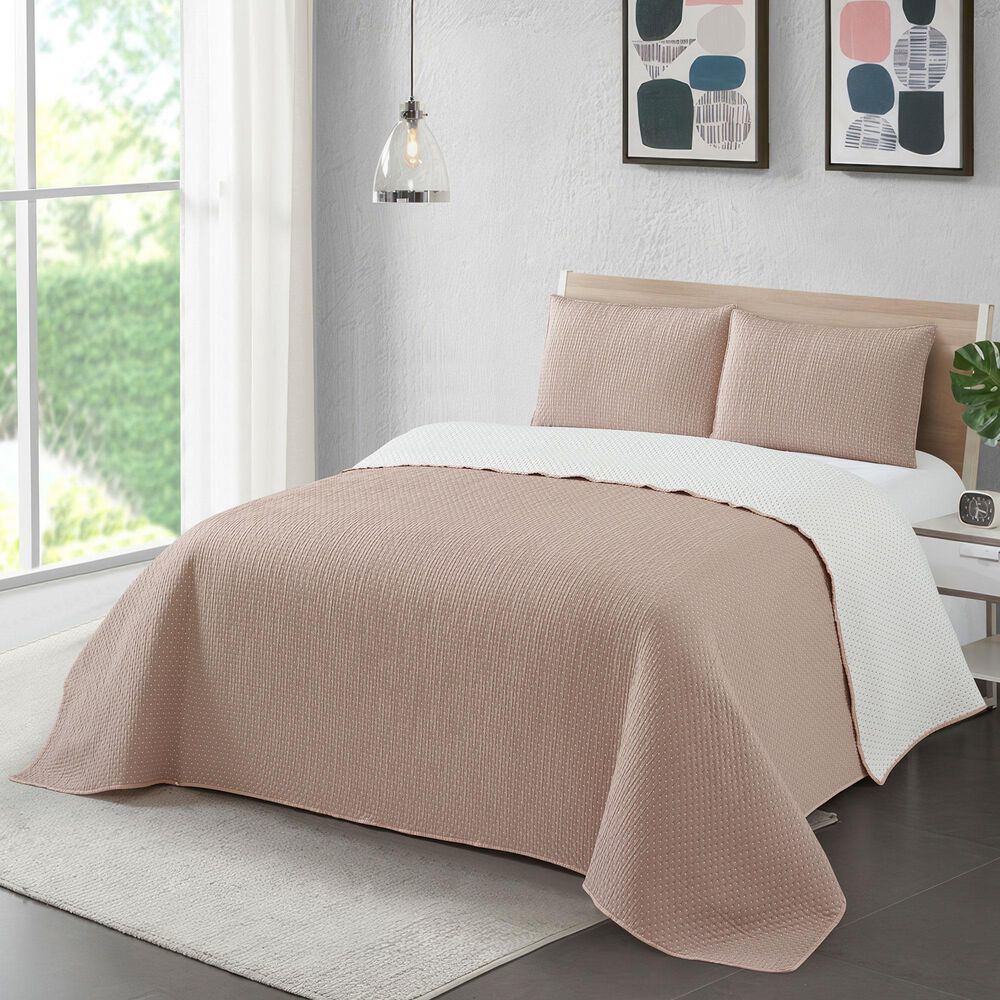 Duke Imports 3-Piece Jacquard Full/Queen Quilt Set in Latte Dots, , large