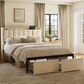 HOMLUX Full Upholstered Platform Storage Bed Frame with Storage Headboard in Beige, , large