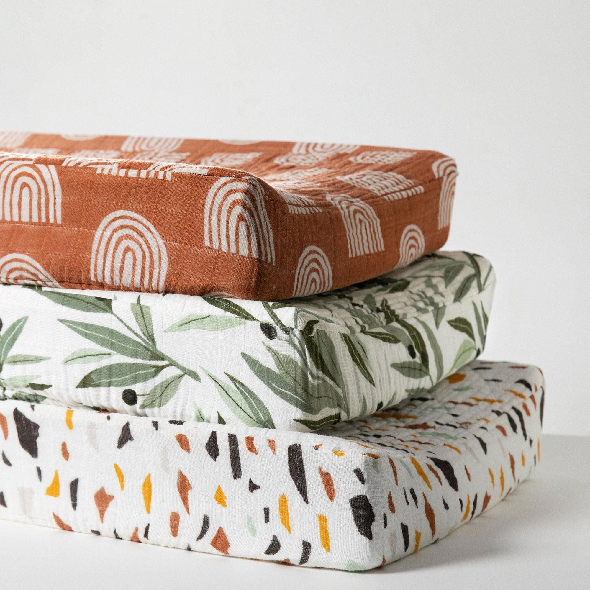 New Haus Olive Branches Changing Pad Cover in Green and White
