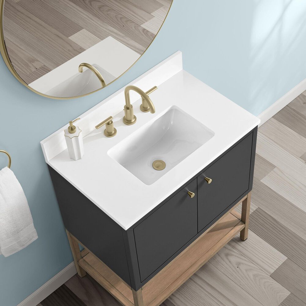 37B Isadore 30" Single Bathroom Vanity Cabinet in Tricorn Black and White Composite Stone Top and Backsplash, , large