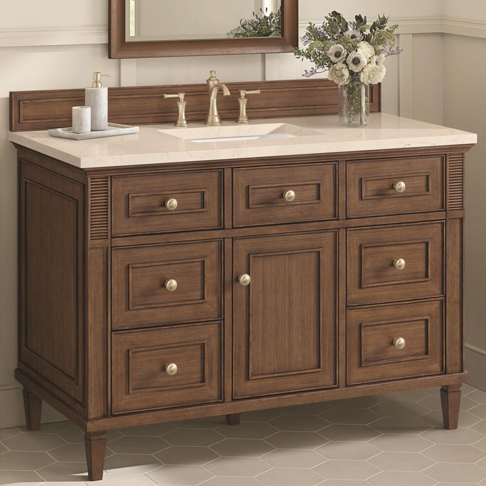 James Martin Vanities Lorelai 48&quot; Single Vanity in Mid-Century Walnut with 3 cm Eternal Marfil Quartz Top, , large