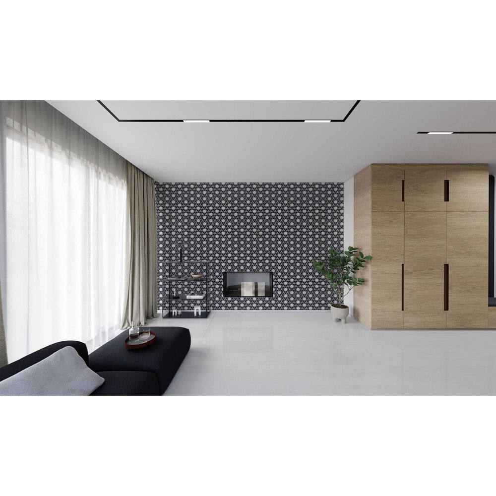 Soho Studio MJ Rain Flower Black Jade and Calacatta 12.4" x 14.13" Marble Mosaic Sheet, , large