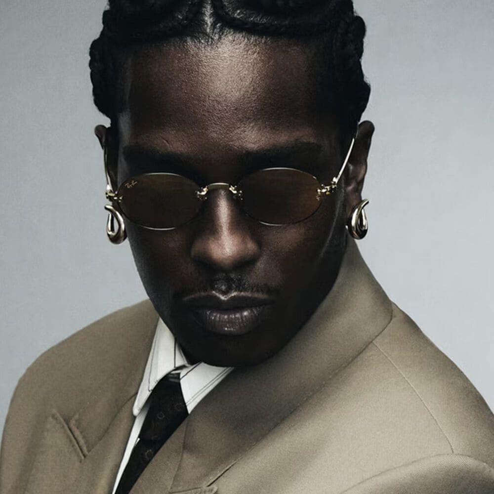 Rayban Glasses A$AP Rocky Sunglasses with Dark Brown Lenses in Polished Arista Gold, , large