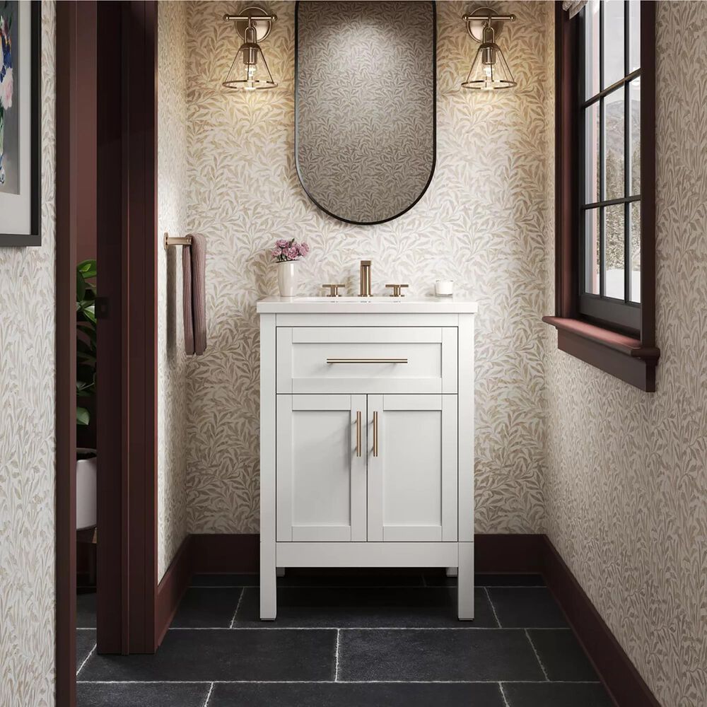 Kohler Hadron 24" Single Bathroom Vanity in White with 3 cm Bianco Bella Quartz Top and Oval Sink, , large