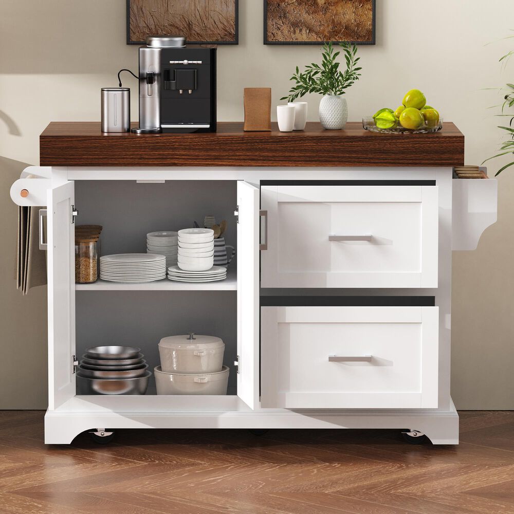 HOMLUX 53" Large Kitchen Island with 3.5" Thick Desktop in White, , large