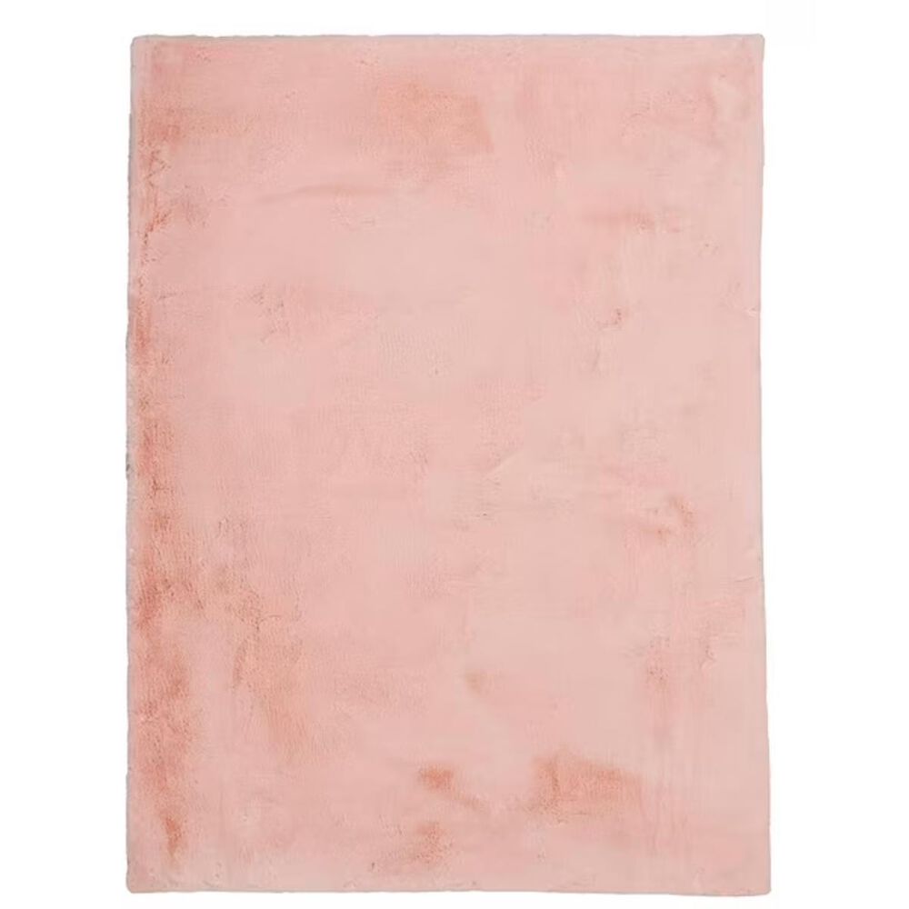 Linon Maven Faux Rabbit 5" x 7" Pink Area Rug, , large