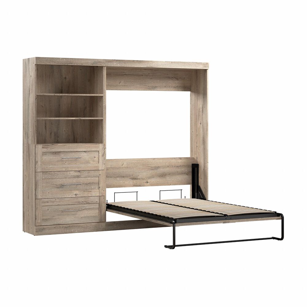Bestar Pur 94" Full Murphy Storage Bed with 3-Drawer in Rustic Brown, , large