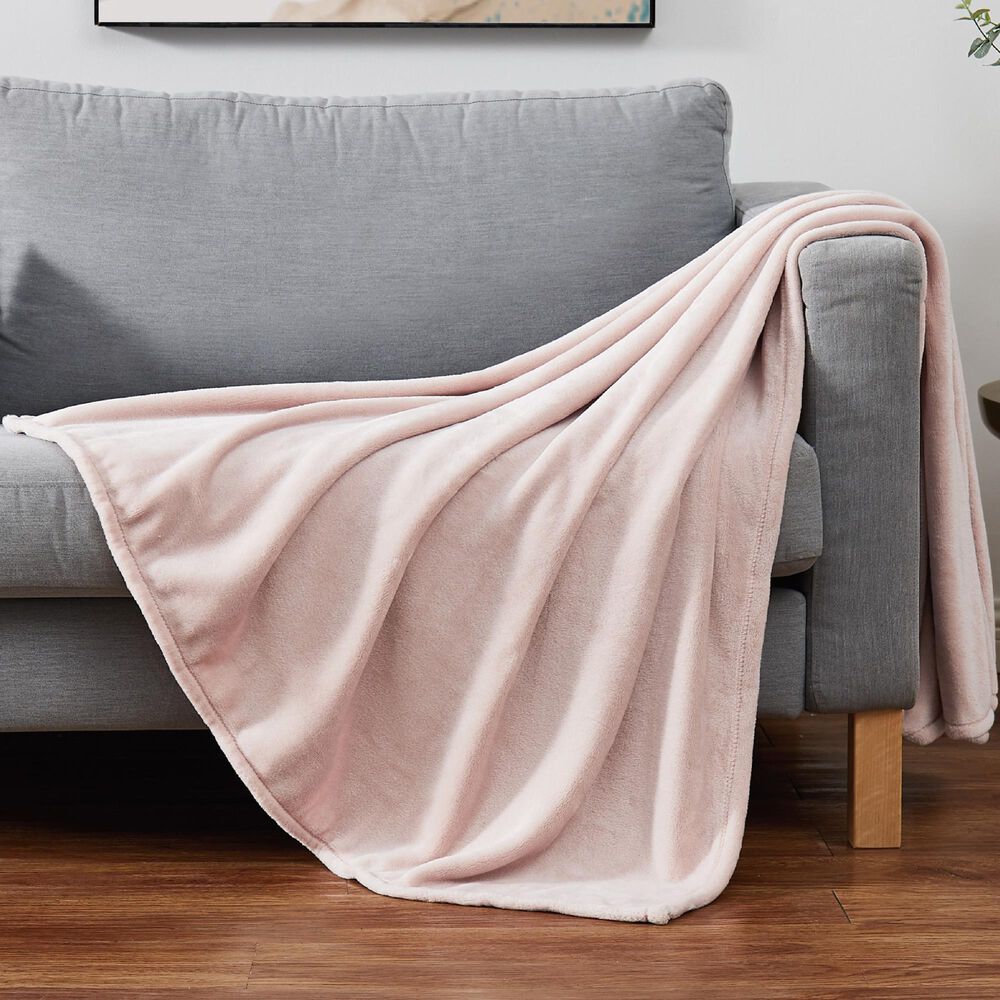 Pem America Cannon Solid Plush 60&quot; x 80&quot; Throw in Blush, , large
