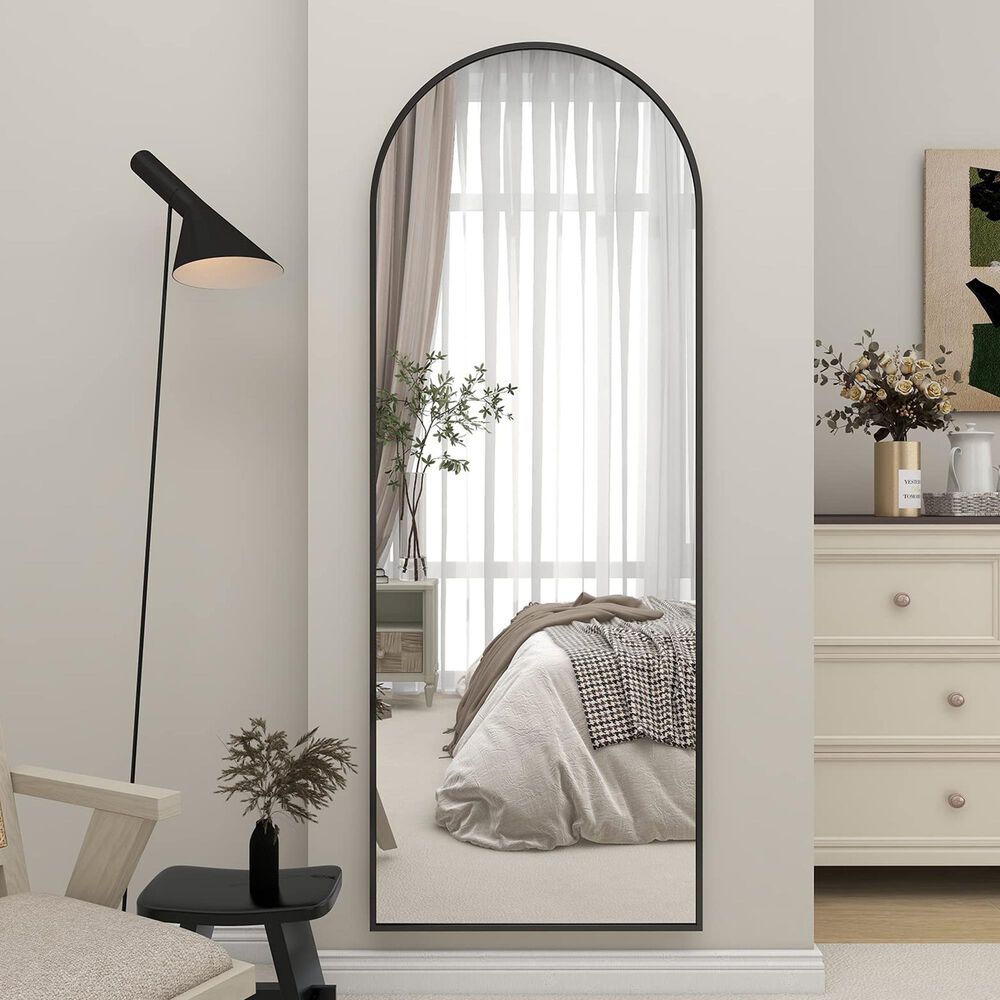 HOMLUX 21" x 64" Full Length Arched Floor Mirror in Black, , large