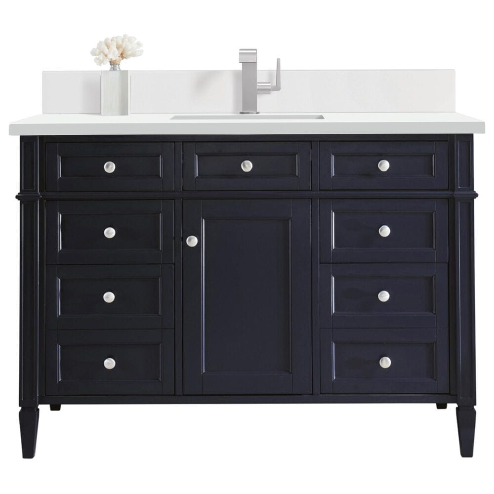 James Martin Vanities Brittany 60" Single Bathroom Vanity in Victory Blue with Single Hole 3 cm White Zeus Quartz Top and Rectangular Sink, , large