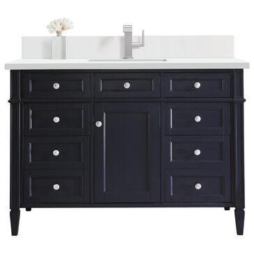 James Martin Vanities Brittany 48" Single Bathroom Vanity in Victory Blue with Single Hole 3 cm White Zeus Quartz Top and Rectangular Sink, , large
