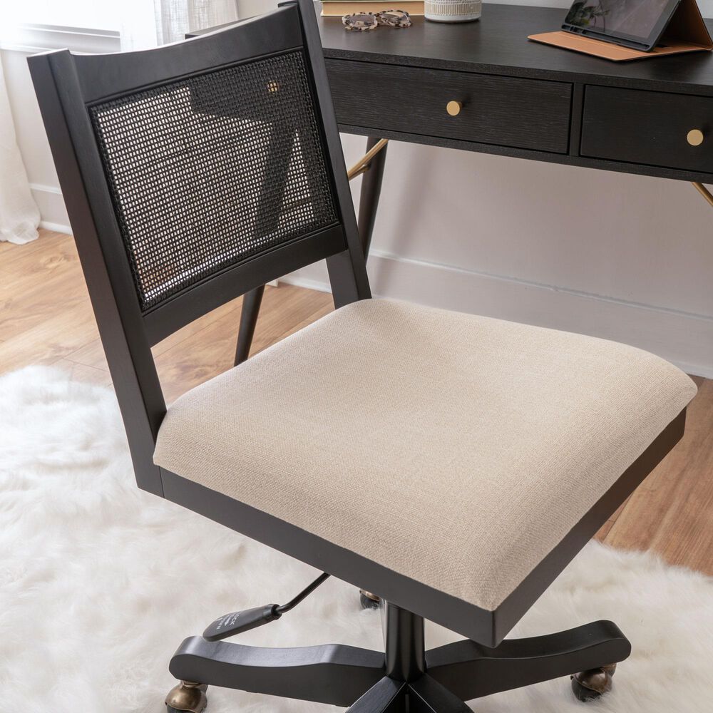 Linon Home Decor Bauer Swivel Office Chair with Cream Cushion in Black, , large