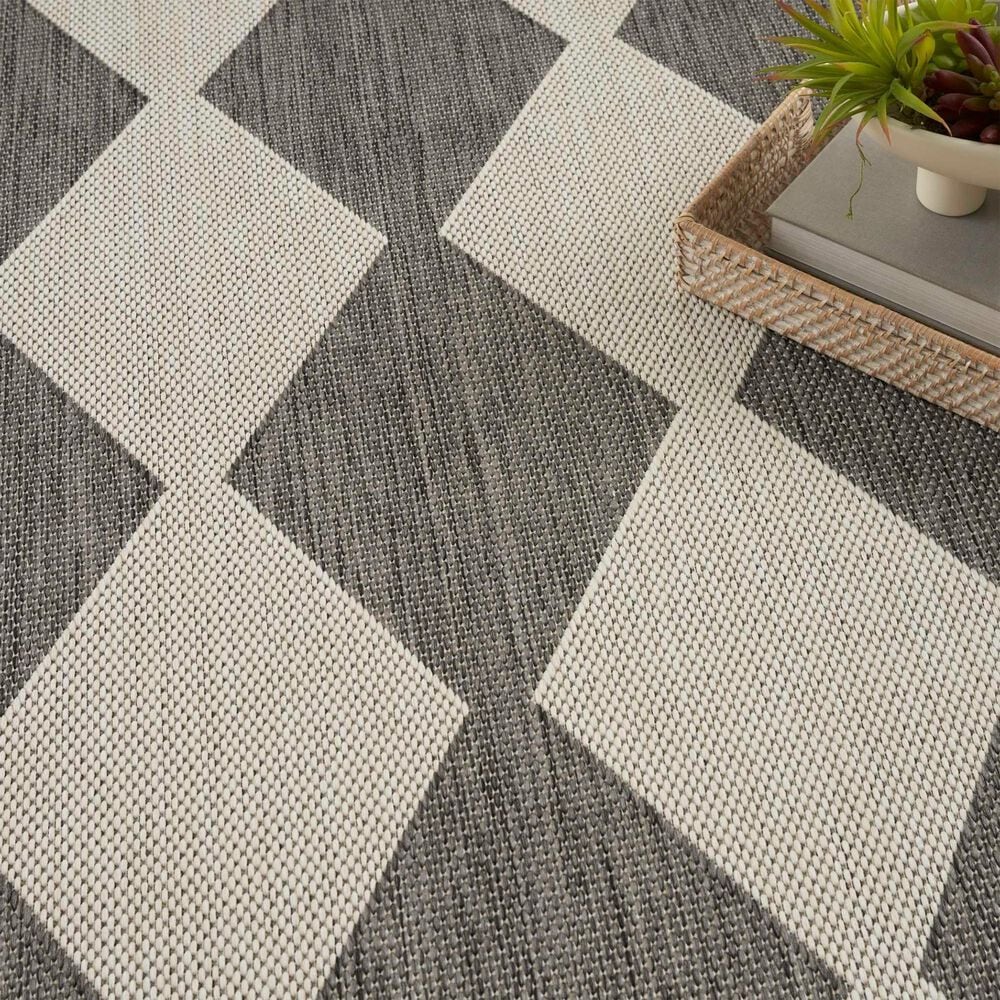 Nourison Positano Geometric Charcoal 7&#39; x 10&#39; Indoor/Outdoor Area Rug, , large