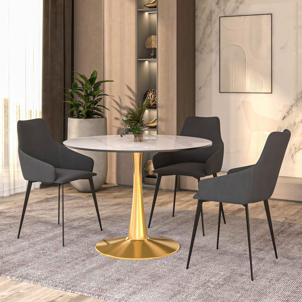 Leisuremod Bristol 40&quot; Round Dining Table with MDF Top in Gold and Marbled White - Table Only, , large