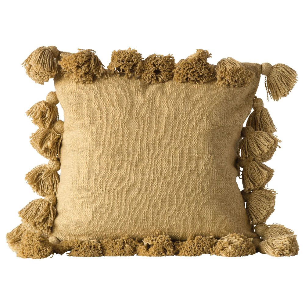 Teak Interiors Chateau 18" x 18" Pillow Slub with Tassels in Mustard, , large