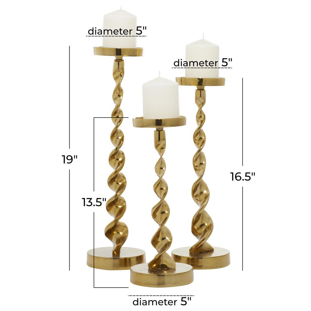 Maple and Jade Candle Holder in Polished Gold &#40;Set of 3&#41;, , large