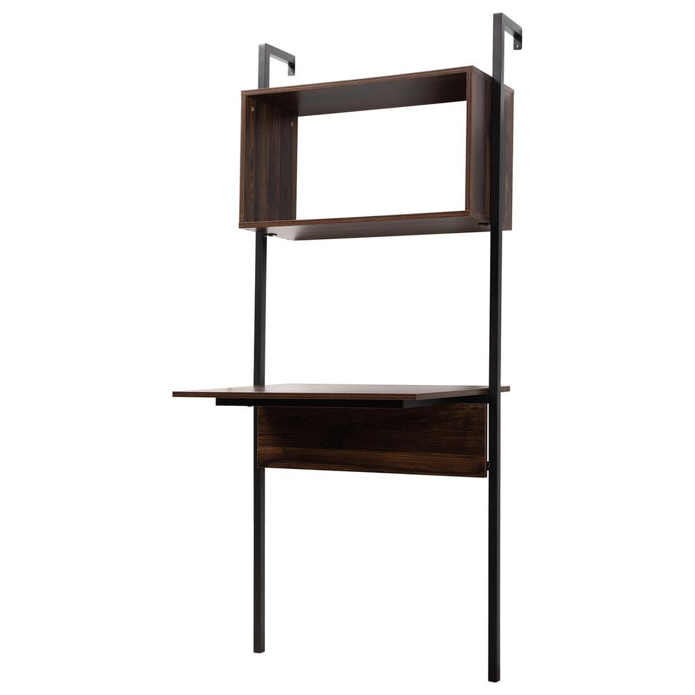 Baxton Studio Fariat Display Shelf with Desk in Walnut Brown and Black, , large