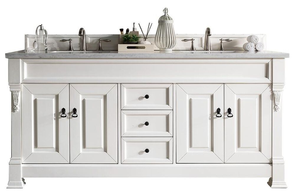 James Martin Vanities Brookfield 72" Double Bathroom Vanity in Bright White with 3 cm Arctic Fall Solid Surface Top and Rectangle Sinks, , large
