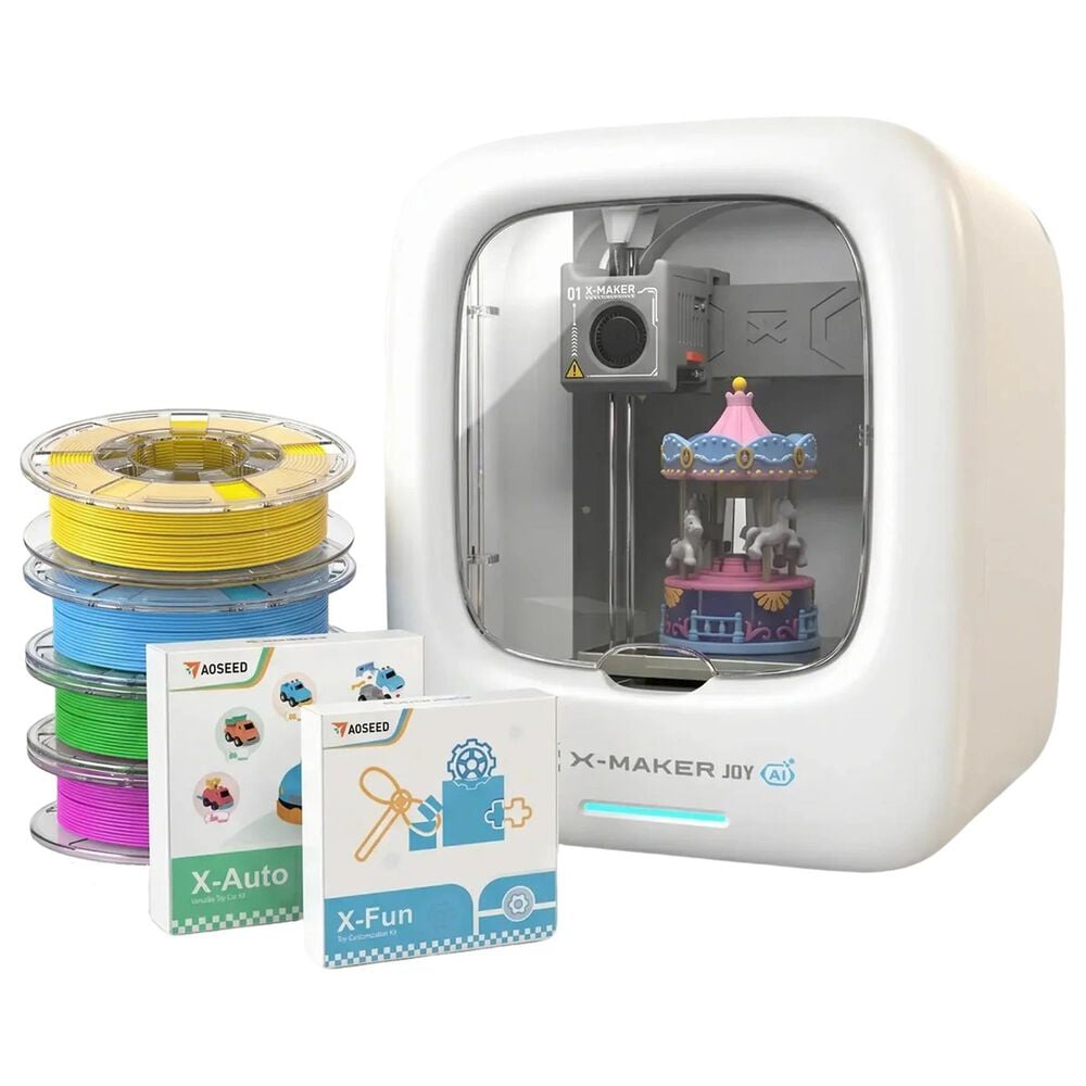 AOSEED X-Maker Joy Kids 3D AI Printer with 4 Filaments and Toy Pack in White, , large