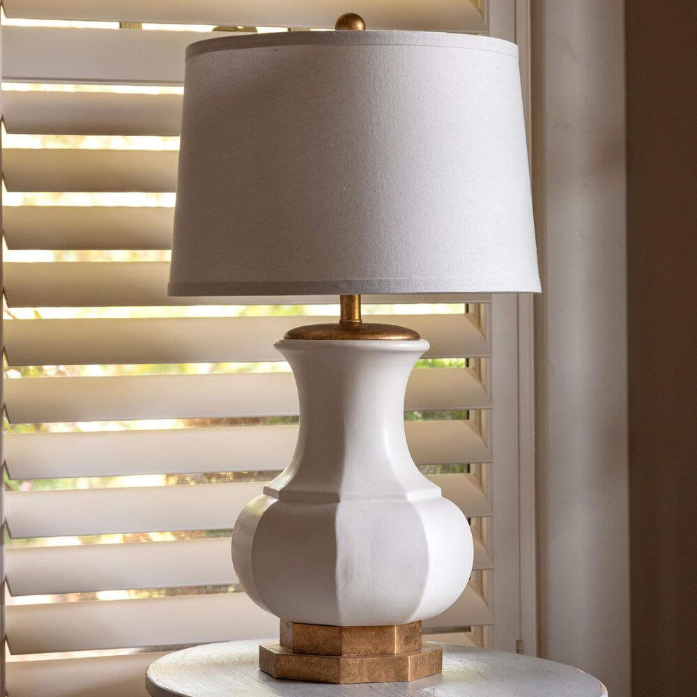 Porch View White Lotus Table Lamp in Cream and Gold, , large