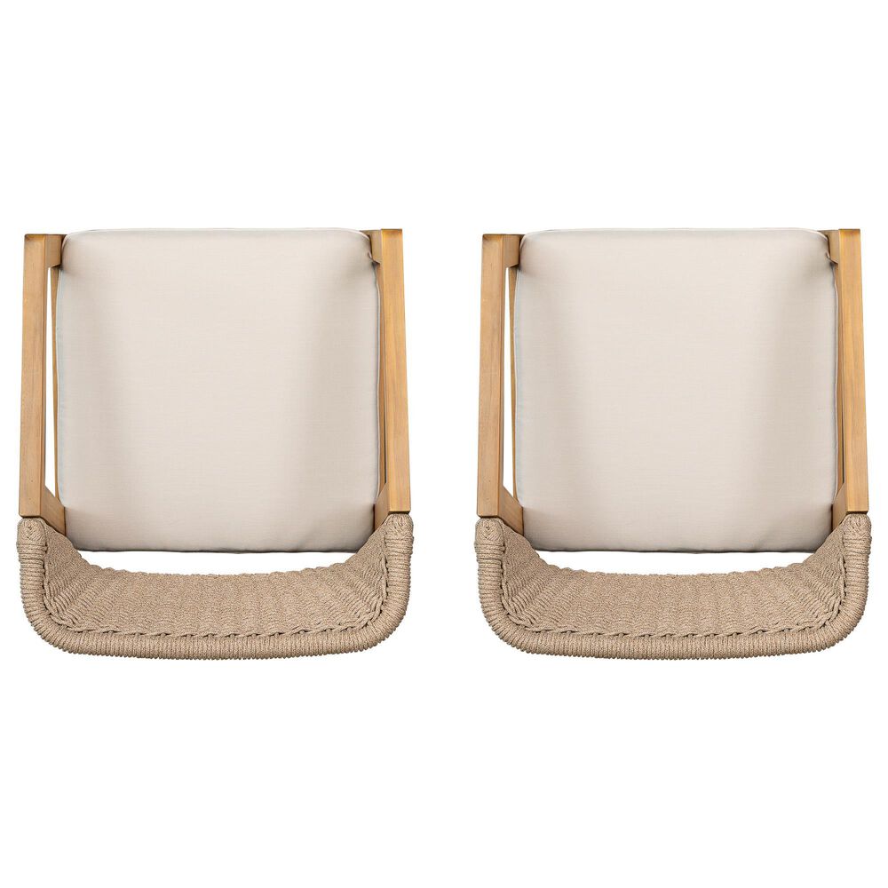 Hearth and Haven Patio Dining Chair with Rope-Design Backrest and Cushions in Light Teak (Set of 2), , large